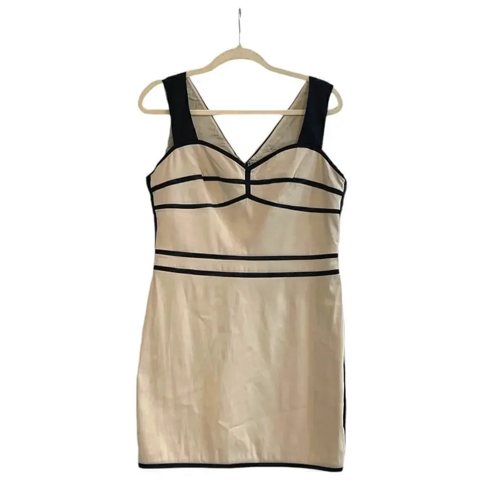 BCBGeneration Women's Khaki & Black Tux Mini Dress Size 12 Style KSL6H878
